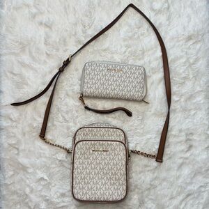 Michael Kors Cream and Brown Crossbody Bag Set